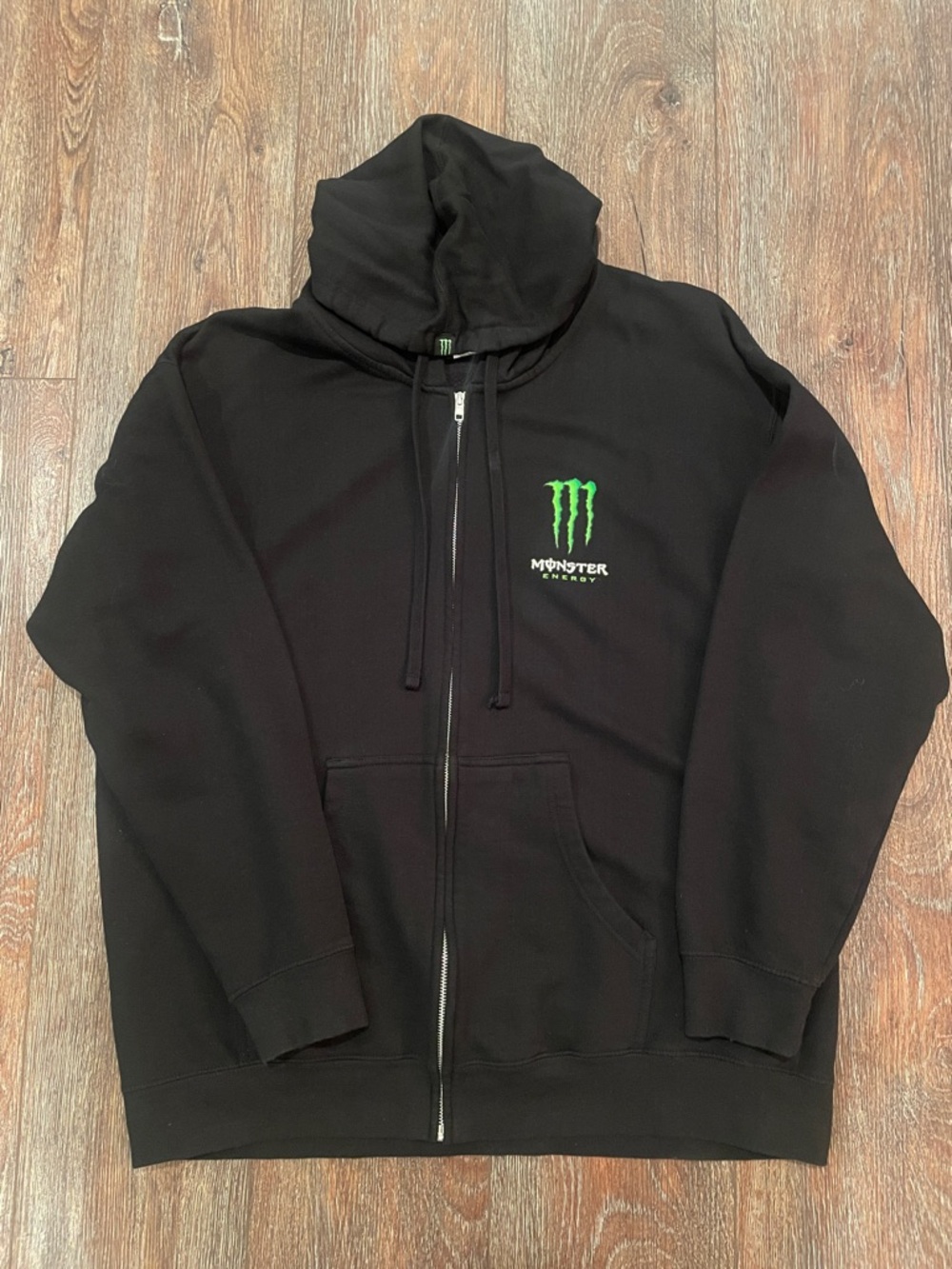 Brand New Monster Energy Black Zip Up Hoodie with Green Logo, Size XL